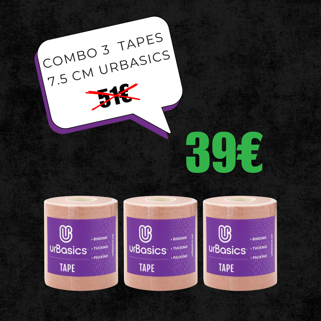 Combo 3 Rollos Tape 7,5 cm Crema Claro Urbasics